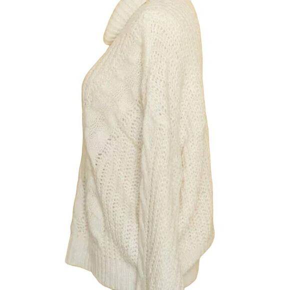 Cloth by RD Turtle Cowl Neck Cable Knit Pullover Sweater Size Large in Cream NWT - Picture 2 of 5